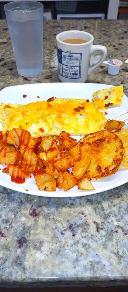 Three Meat Omelette with Home Fries